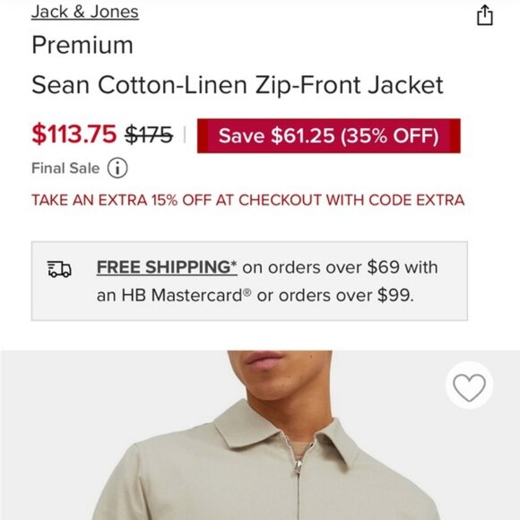 Jack and Jones Premium linencotton full zip bomberjean style jacket medium - Picture 5 of 9